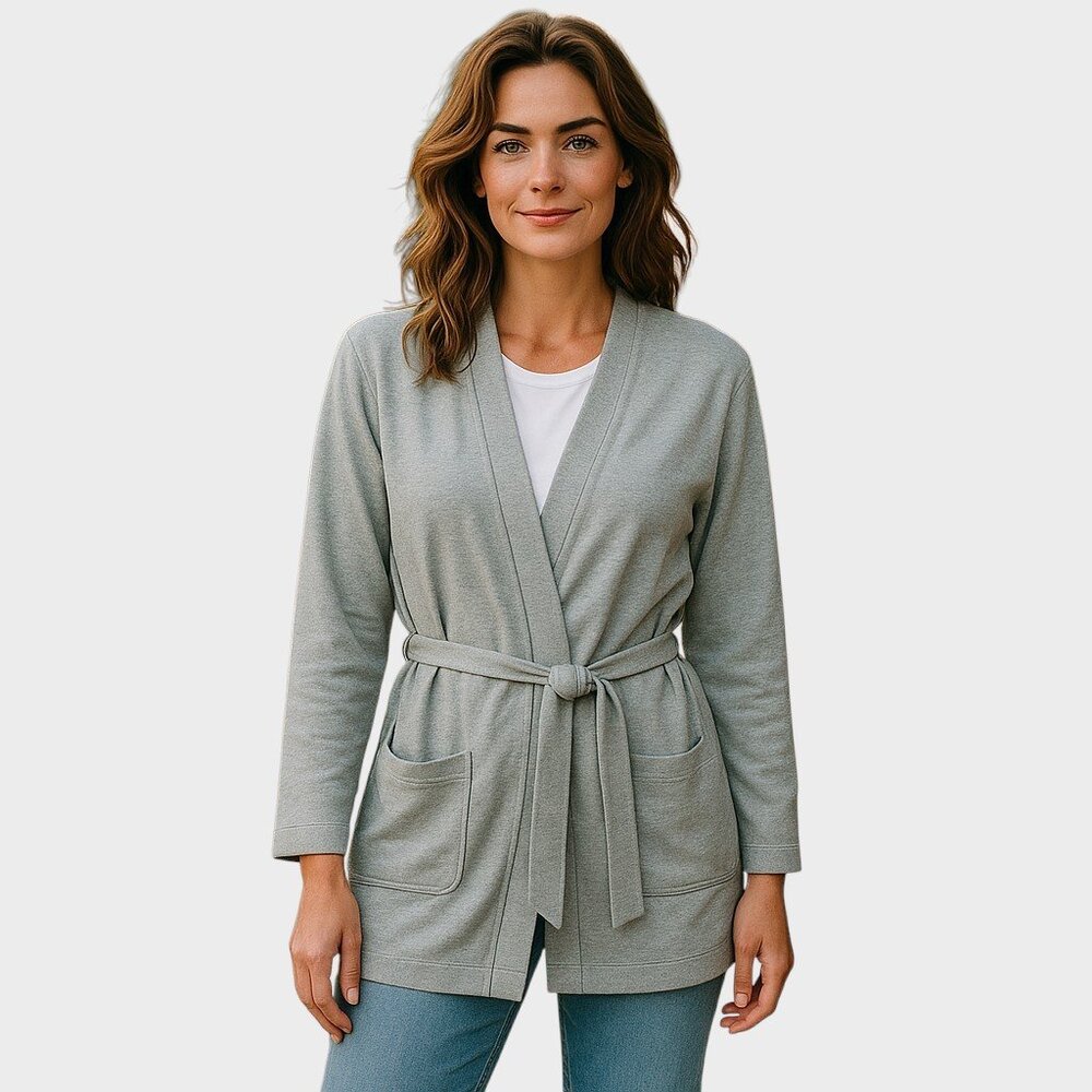 Fourlaps Stratus Wrap Cardigan Womens Large Gray Belted Athleisure Knit
